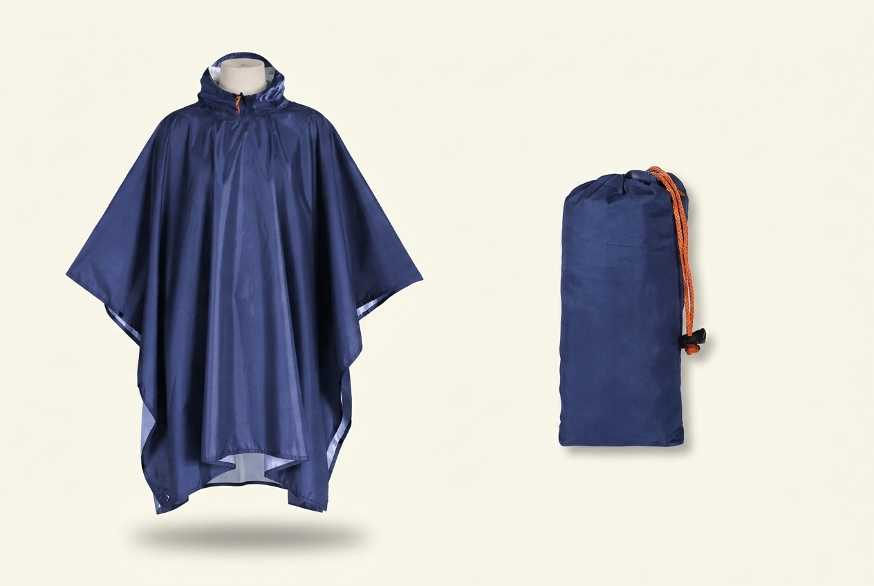 Der 3-in-1 Regenponcho von NaturWide mit Packbeutel